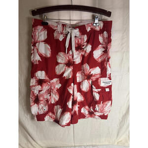 Y2K VTG Abercrombie & Fitch Men's Red Floral Swim Trunks‎ Size Large